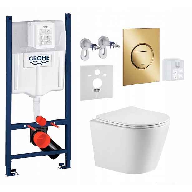 Rám Grohe Rapid Sl s mísou Wc Imprese Tornado a zlatým tlačítkem