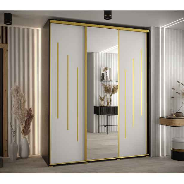 Šatní skříň YVONA 9 - 190/60 cm, černá / bílá / zlatá