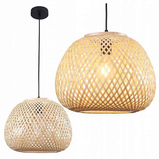 Závěsné Stropní Svítidlo Závěs E27 Béžové Bamboo Natural Sanico Goldlux