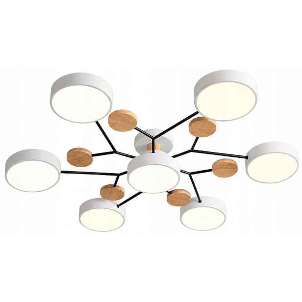 Moderní Led stropní lampa Orbita Bílo-černá s dřevěnými prvky