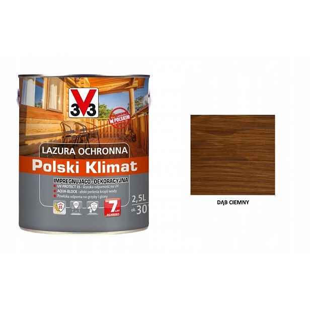 Lazura V33 Polský Klima 7 let 2,5 L impregnační Dub tmavý satén