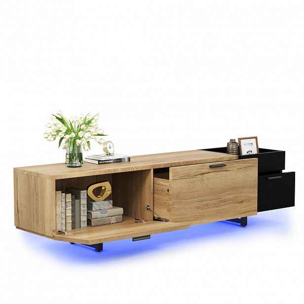 OKWISH TV stolek 180/38/49 cm černý z dřevotřískové desky s LED podsvícením