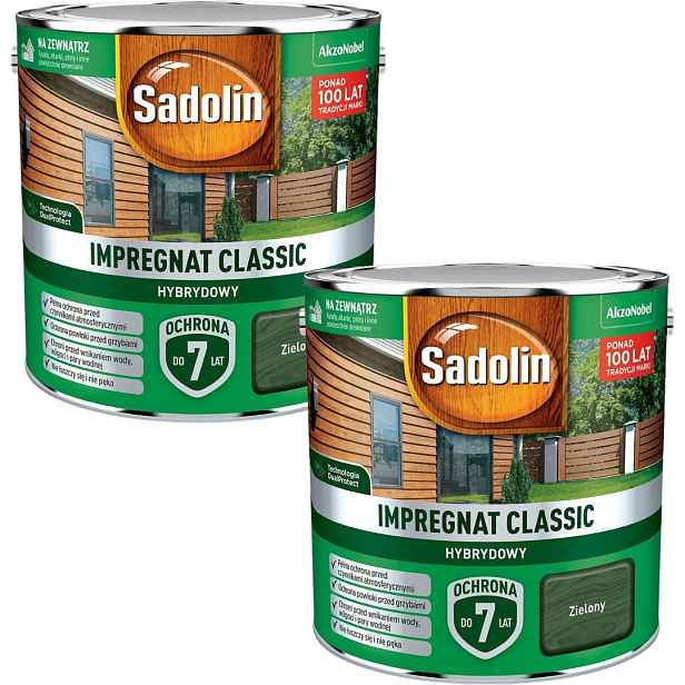 Set Sadolin Classic 2x2,5L Hybridní Impregnát Na Dřevo Zelený 5L