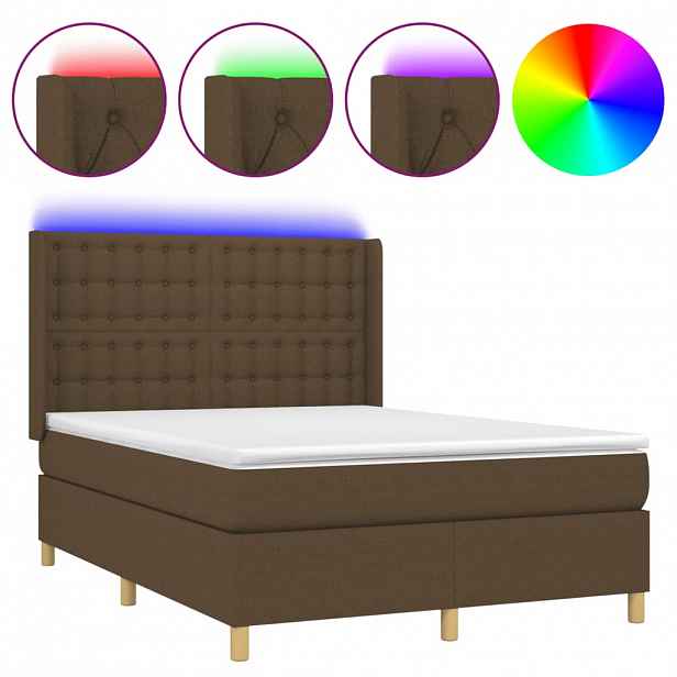 vidaXL Box spring postel s matrací a LED tmavě hnědá 140x190 cm textil