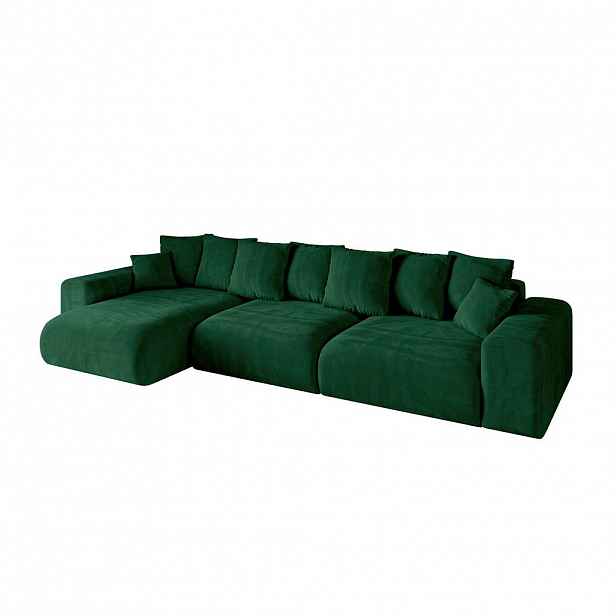 ALTDECOR ROHOVÁ SEDACÍ SOUPRAVA s otomanem vlevo ESKAR-L2 364x176x72 tmavě zelený manšestr