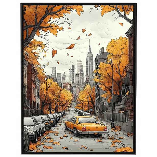Plakát Rámeček Hliníkový Město New York Usa Manhattan Ulice Podzim 60x80
