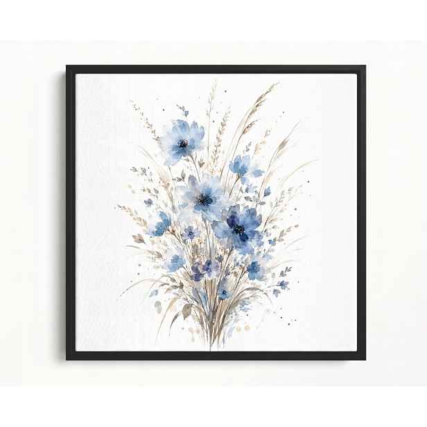 Obraz Rám Americký Box Akvarel Modré Polní Květiny Kytice Boho 60x60