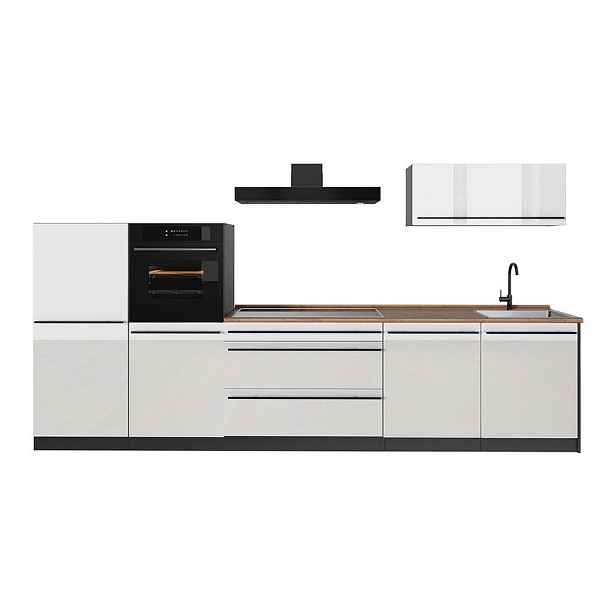 Vicco KUCHYŇSKÝ KOUT R-Line, Bílá vysoký lesk/Antracit, 340 cm pracovná doska Dub Goldkraft