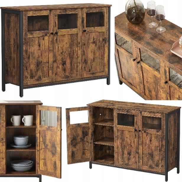 Komoda Kuchyňská skříňka Kredenc Industriální Rustikální Skleněné Dvířka Loft
