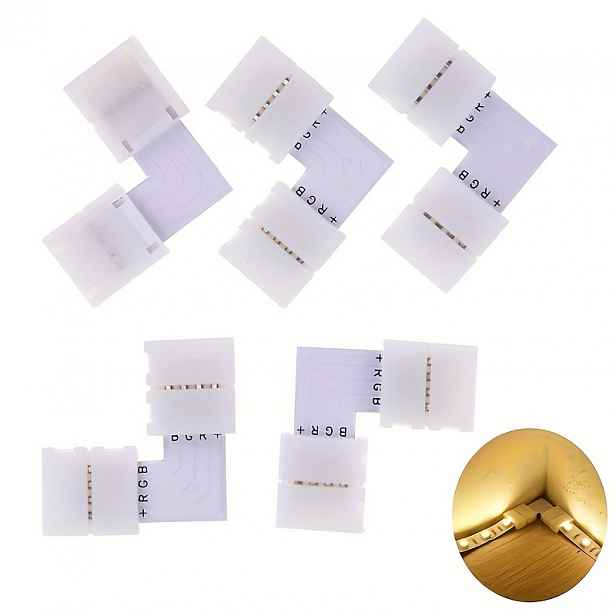 TEMU 2/5 ks L Tvar 4-Pin LED Konektory 10Mm Široké Rohové Konektory Pravoúhlé Bezpečení Bezpatní Adaptér Konektor Svorka pro 3528/5050 SMD RGB