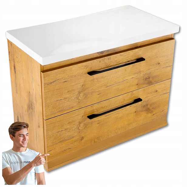 Závěsná koupelnová skříňka 80 cm s masivní deskou pod umyvadlo Dub Loft