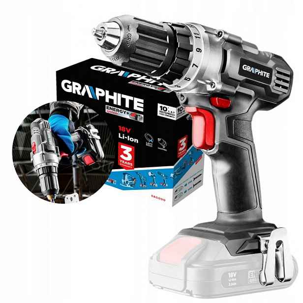 Aku Šroubovák Dvourychlostní Vrtačka 44Nm 18V Body bez akumulátoru Energy+ Graphite