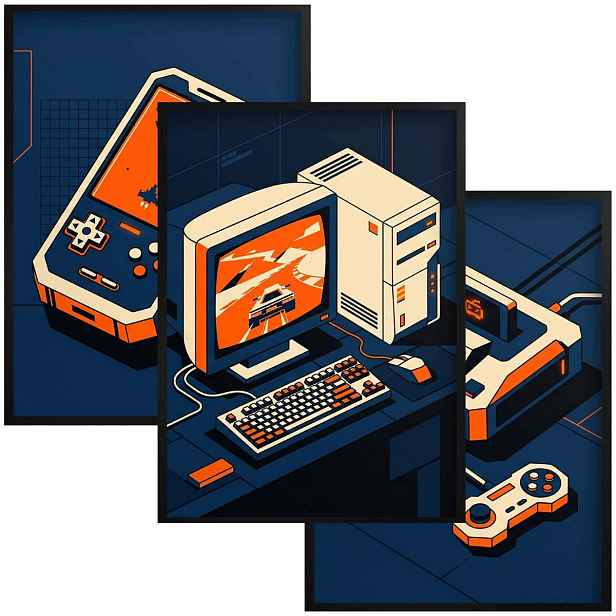 Plakáty do hráčského pokoje Retro Gaming Triptych na zeď, sada 3 ks