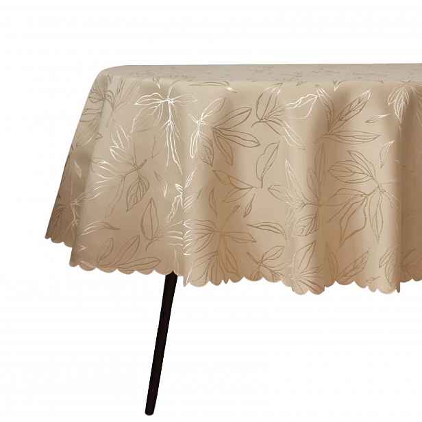 Ubrus Odolný Proti Skvrnám Oválný Béžový 120X340 CM Žakárové Listy Ovál Béžový