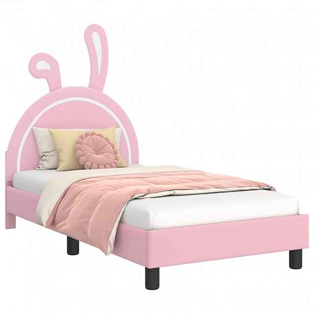 vidaXL Rám postele pro děti s čelem Růžová 80 x 160 cm PU