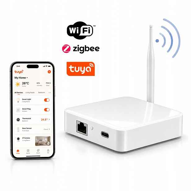 Centrála Brána ZigBee 3.0 Tuya Smart Life Lan Paměť Scen Antena +20 dBi