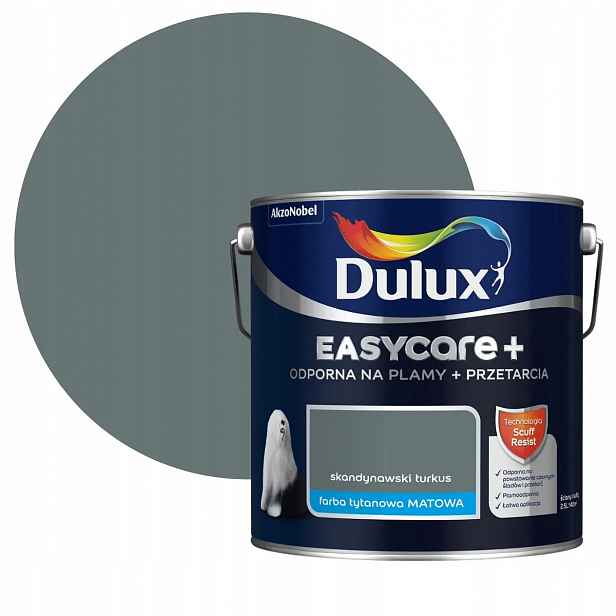 Dulux EasyCare Plus Barva Odolná Proti Drhnutí Skandinávská tyrkysová 2,5L