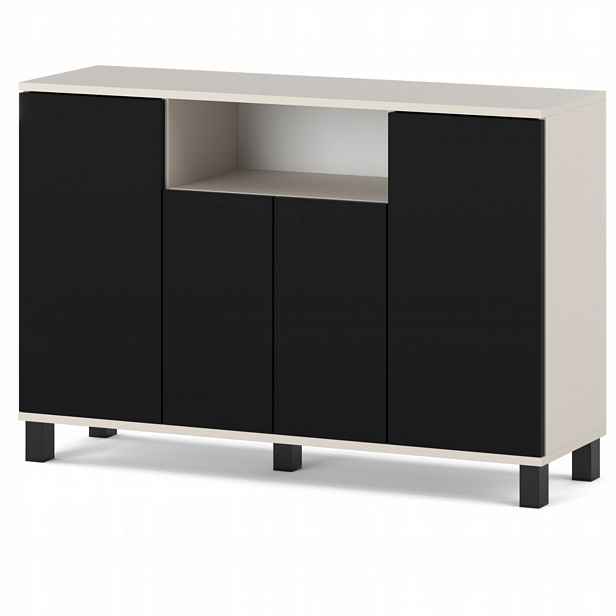 Komoda 120 CM Kašmír Černá 4 Dvířka Moderní Skříňka Do Obývacího Pokoje Ložnice