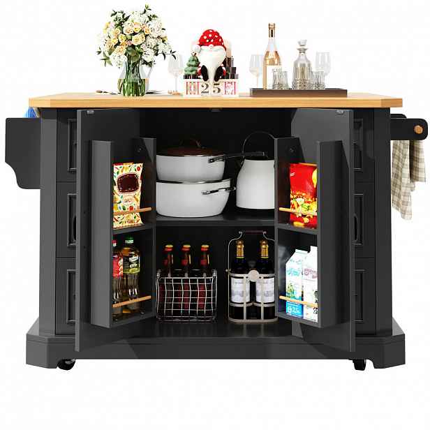OKWISH KUCHYŇSKÝ ostrov 120/45/91 cm černý z MDF a kovu s kolečky a úložným prostorem