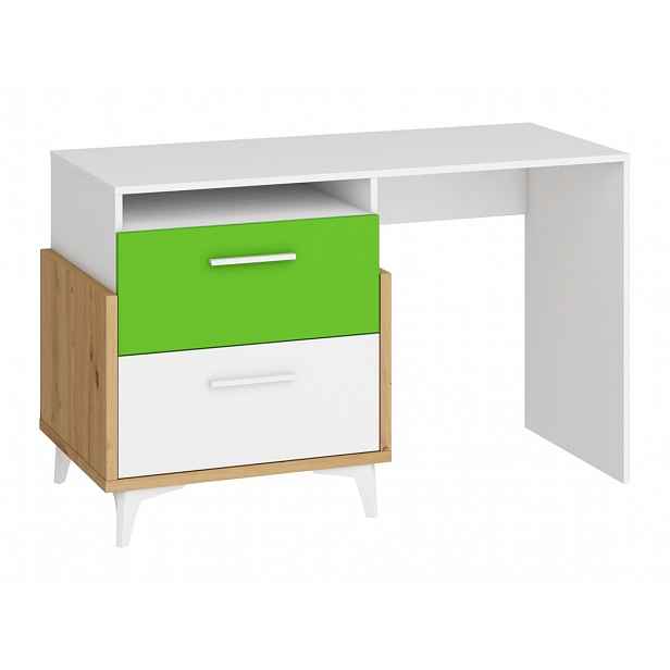 Hey - psací stůl 125, dub artisan/bílá/zelená