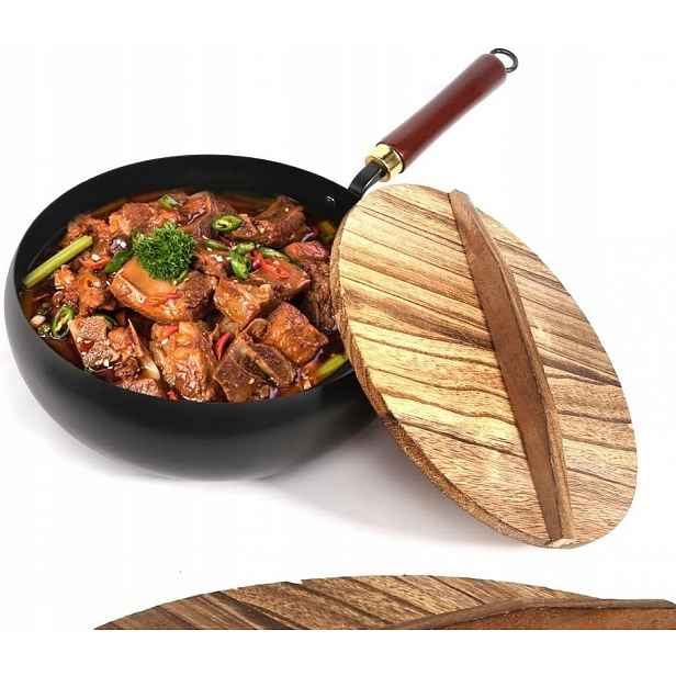 Japonská Litinová Pánev 28 CM S Dřevěnou Pokličkou