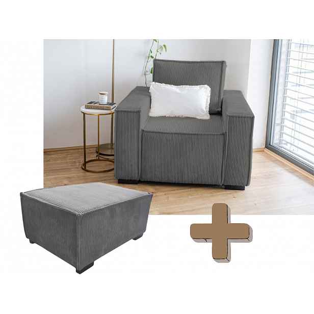 Křeslo s taburetem SMART SET, tmavě šedá