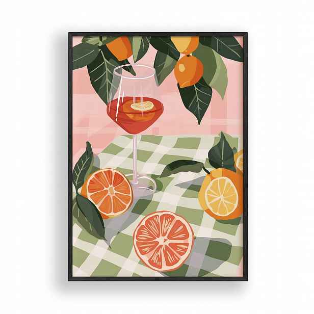 Obraz Citrusy a sklenice Plakát Rámeček Dřevěný Černý 30x42 cm