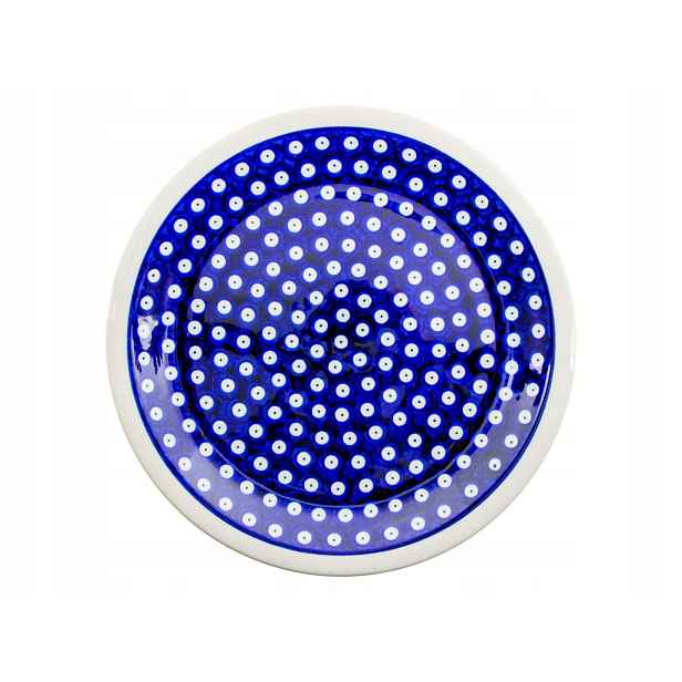 Talíř mělký velký 27,5 cm Bolesławiec kobalt tečky D-42 42 třída 1