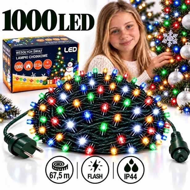 Vánoční Osvětlení Na Stromeček Vánoční 1000 Led 67,5 M Multicolor Flash Venkovní
