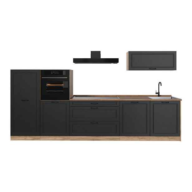 Vicco KUCHYŇSKÝ KOUT R-Line, Antracitový venkovský dům/Zlatý mocný dub, 340 cm pracovná doska Dub Goldkraft