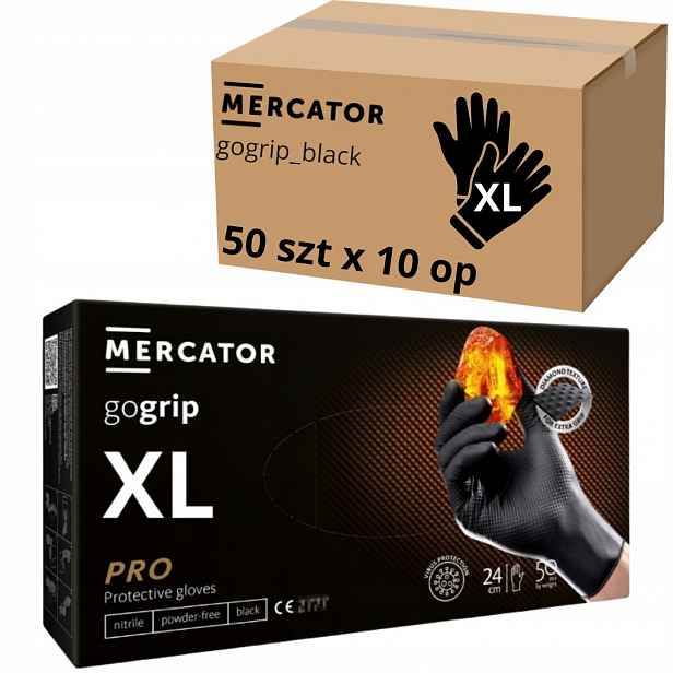 Ochranné rukavice Mercator Gogrip Nitrilové černé Černé 50 Ks r.XL x 10