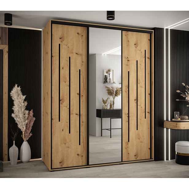 Šatní skříň YVONA 9 - 190/60 cm, dub artisan / černá