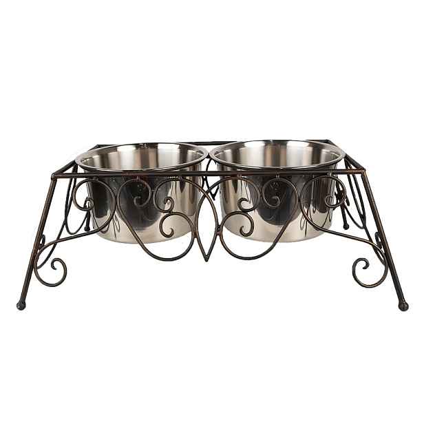 Velké hnědé kovové misky pro psa nebo kočku - 46*26*16 cm / 2x2000 ml Clayre & Eef
