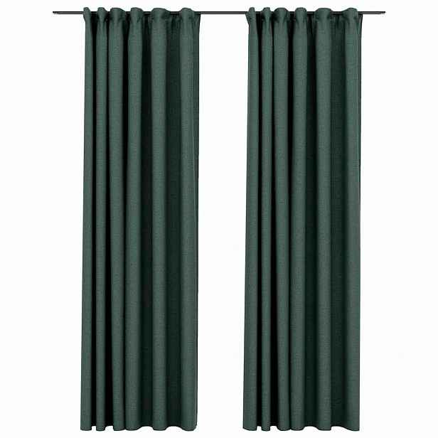 vidaXL Zatemňovací závěsy s háčky vzhled lnu 2 ks zelené 140 x 225 cm