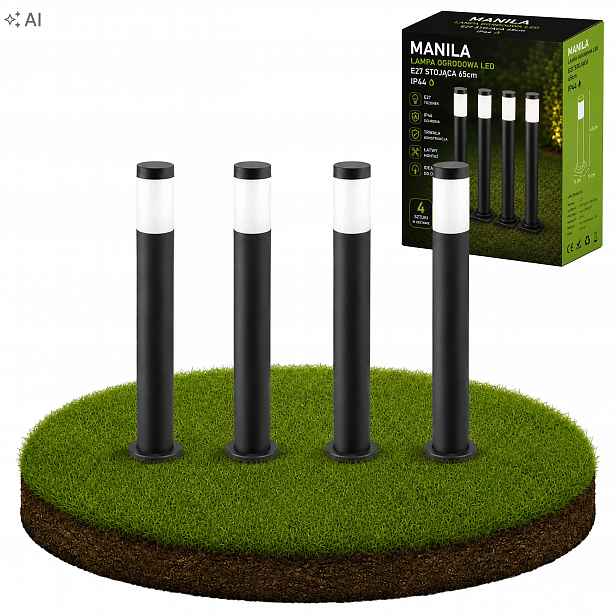 4x Stojací zahradní sloupková lampa 65 cm, venkovní, E27, Led
