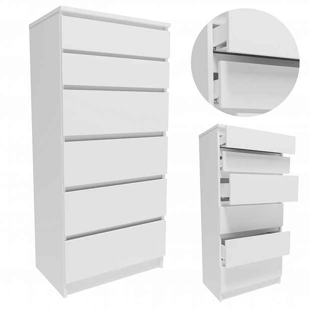 Komoda K606BIA bílá 60 cm vysoká skříňka na oblečení hračky regál 6 zásuvek