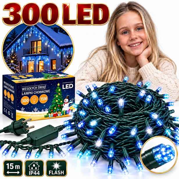 Lampy Rampouchy 300 Led 15M Modré Bílý Flash IP44 Venkovní Kombinované