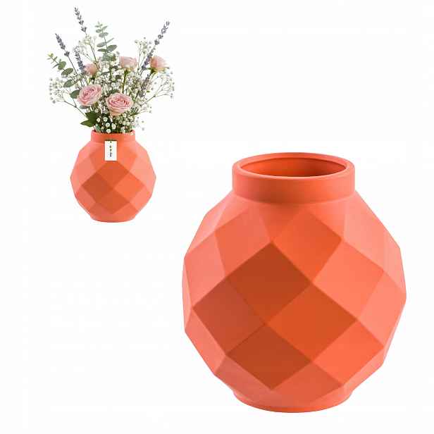 Geometrická keramická váza 3D Oranžová Ø11 H 22 cm intenzivní barva