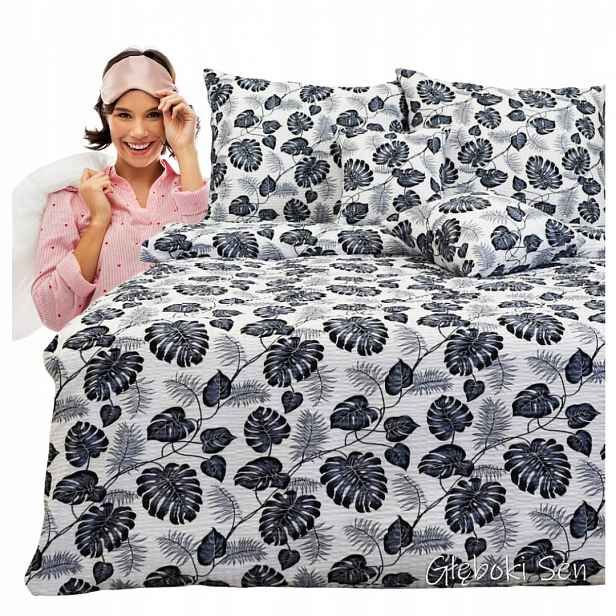 krepové povlečení 140x200 2x70/80 Listy Palm Šedé Tlusté Vysoká kvalita Polsko