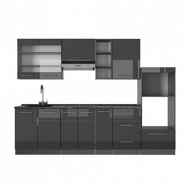 Vicco KUCHYŇSKÝ KOUT Fame-Line Antracitový vysoký lesk 280 cm , PD Antracit