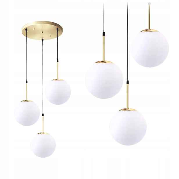 Závěsná Stropní Lampa Skleněné Koule Zlatá Bílá