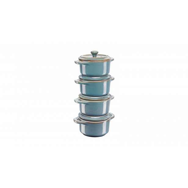 Sada 4 keramických forem Mini Cocotte Staub, Ø 10 cm, antická modrá