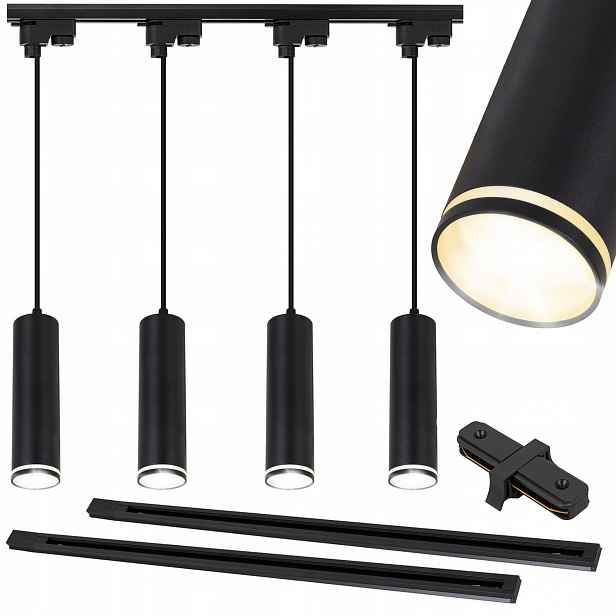 Sada kolejnicového osvětlení 4x lampa GU10 lišta 2x 1 m závěsná Tuba Led 2 m