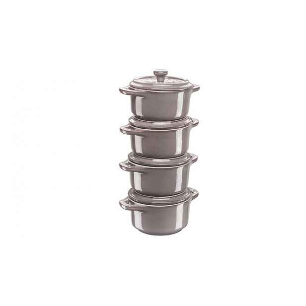 Sada 4 keramických forem Mini Cocotte Staub, Ø 10 cm, antická šedá