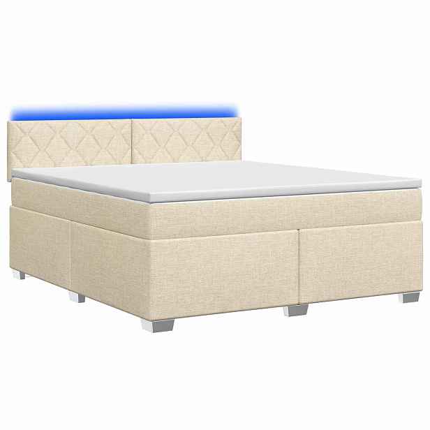 vidaXL Box spring postel s matrací a LED Krémová 140 x 190 cm Textil