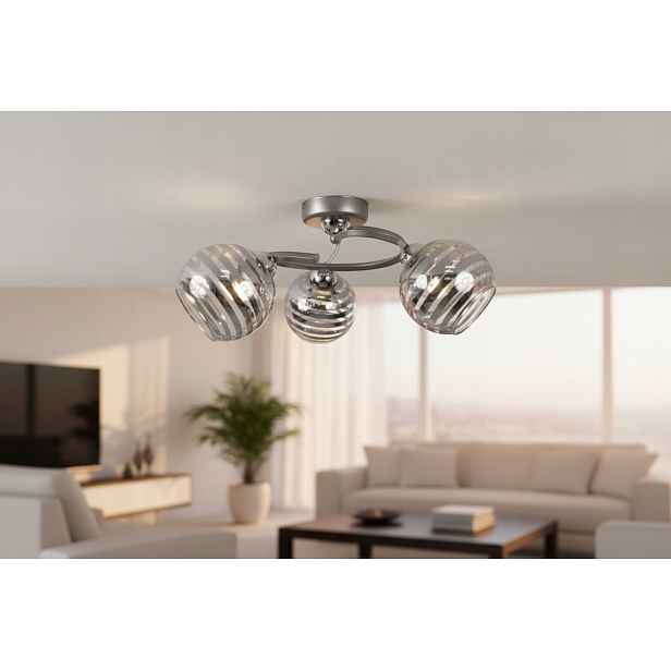 Euro-Lamp Stropní Svítidlo Mario 3 Satén Stínidlo pruhy kosmo 3X60W