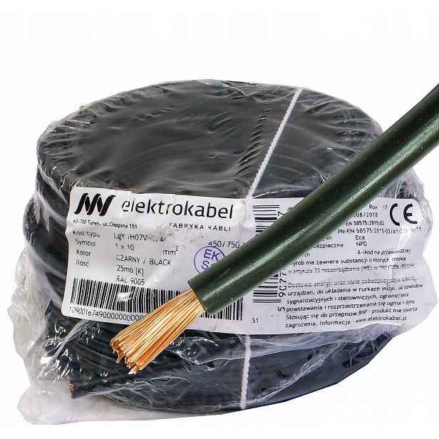 Kabel Lgy 1x 10 mm Cu černý 25 m