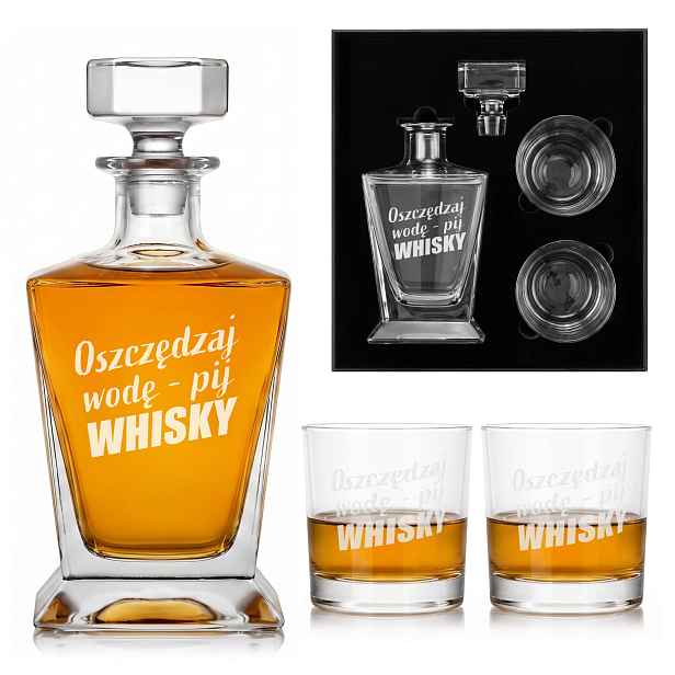 Karafa 850 ml 2 Sklenice Sada na whisky Gravírování Dárek Zábavná zábava