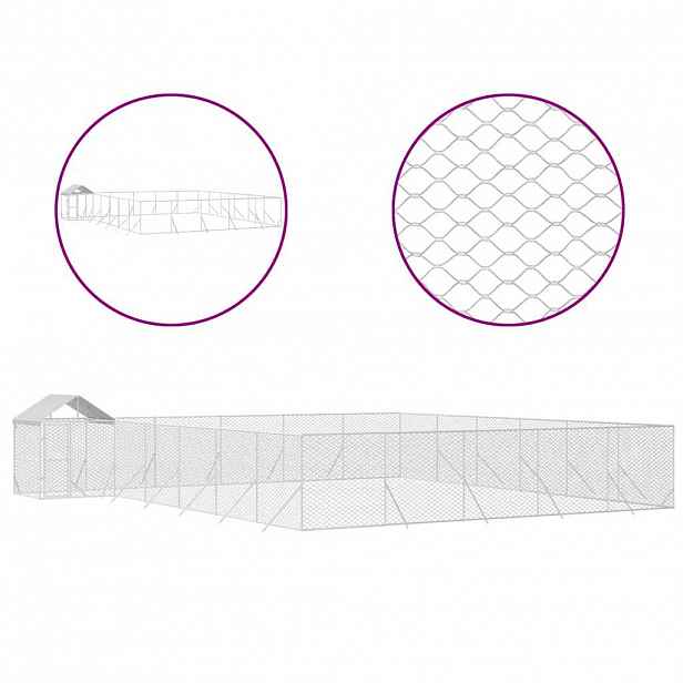 vidaXL Venkovní psí kotec se střechou stříbrný 12 x 12 x 2,5 m ocel