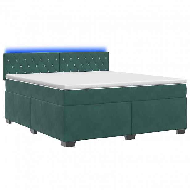 vidaXL Box spring postel s matrací a LED Tmavě zelená 160 x 200 cm